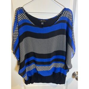 AB Studio Womens Blouse Mixed Geometric Print Blue XL